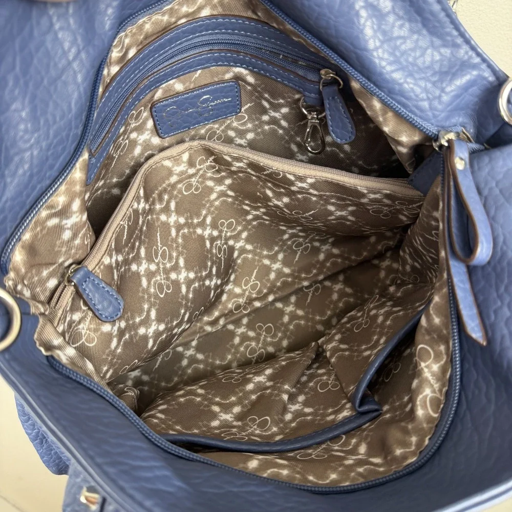 Jessica Simpson Shoulder Bag Women's Blue Pebbled Leather Classic Front Pocket